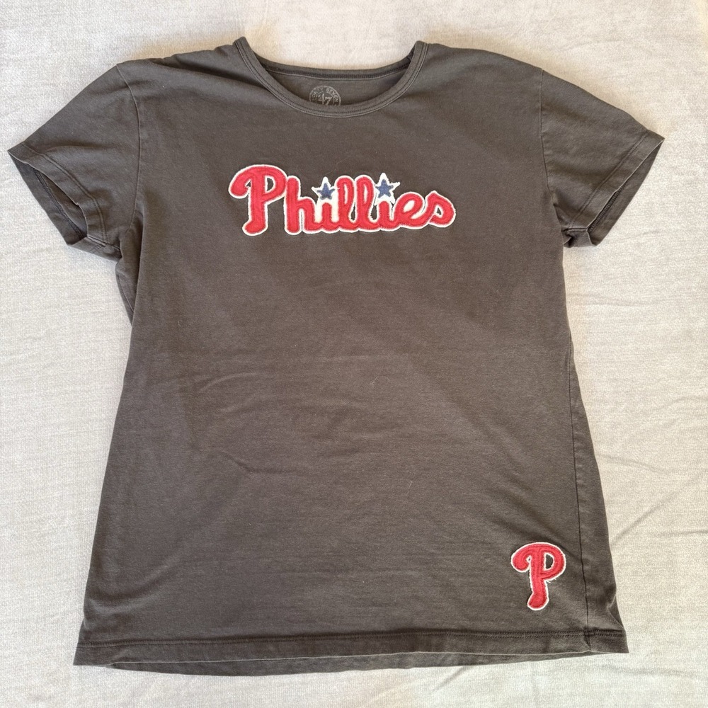 Philadelphia Phillies T Shirt womens XL Gray MLB Logo Graphic Tee Cotton